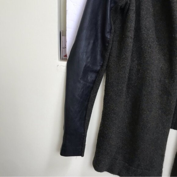 Danier Open Front Cardigan Sweater Leather Sleeves Slits Cashmere Wool Blend Top - Picture 7 of 13